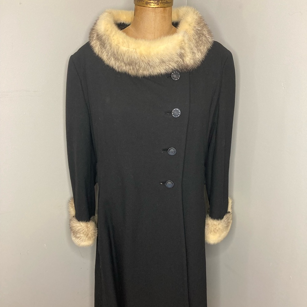Vintage 1960s Black Coat With Gorgeous Dyed Fur Collar and Cuffs
